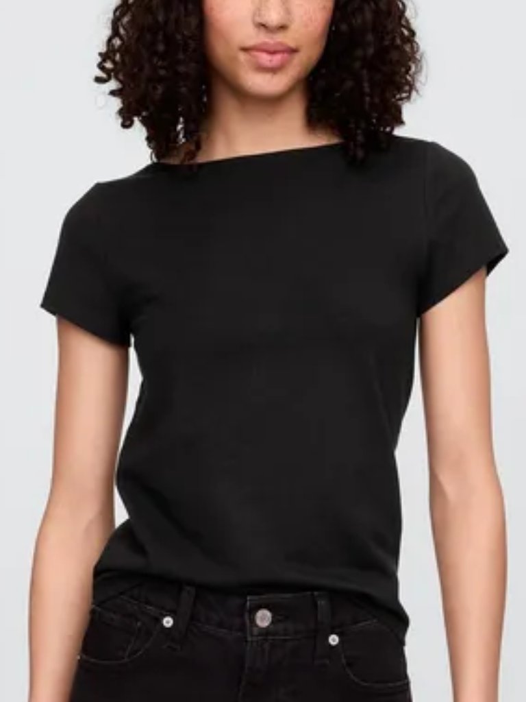 Gap Black Boatneck Open-Back T-Shirt/Nwt/Small